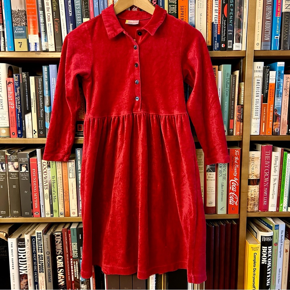 Hanna Andersson Vintage Red Velour Collared Button Front Holiday Dress 8 EU 130 - Picture 1 of 6